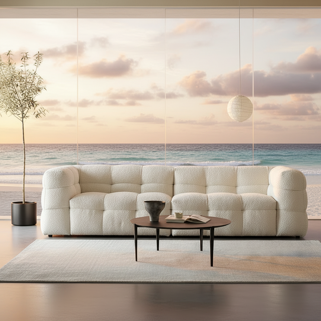 Grid-Tufted Sofa Cream – Ocean View