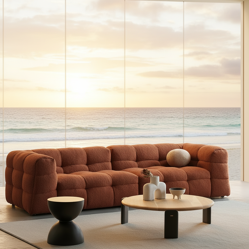 Grid-Tufted Sofa Terracotta – Ocean View