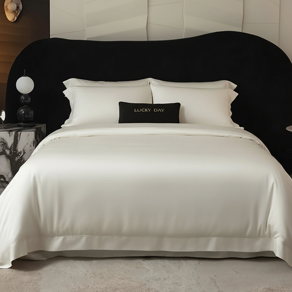 Ivory Satin Bedding – Front View