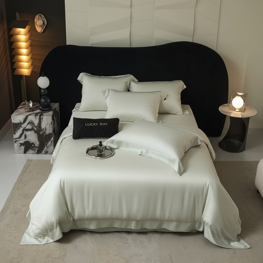 Ivory Satin Bedding – Overhead