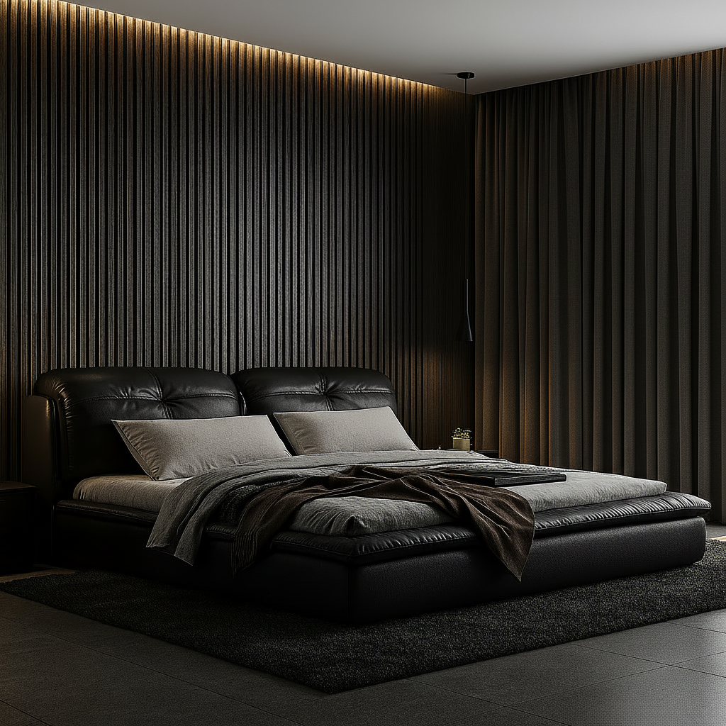 Luxury Black Leather Platform Bed - Front