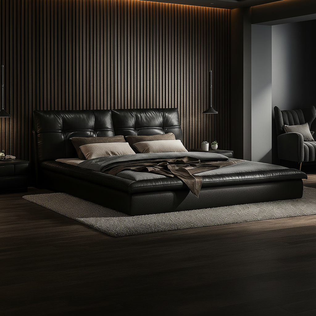Luxury Black Leather Platform Bed - Hero