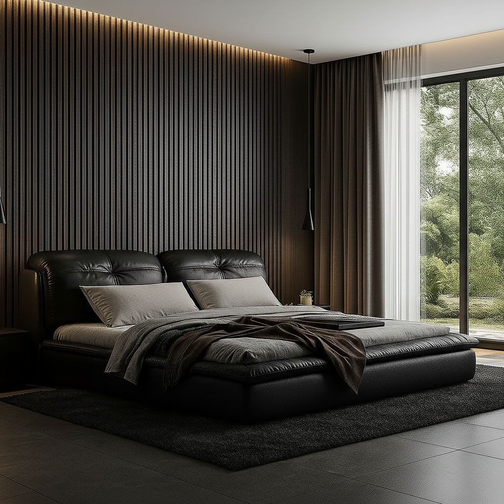 Luxury Black Leather Platform Bed - Side