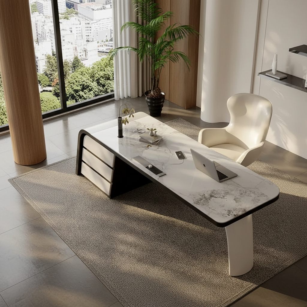 Marble arch desk aerial view