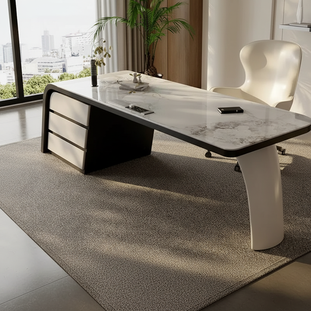 Marble arch desk low angle