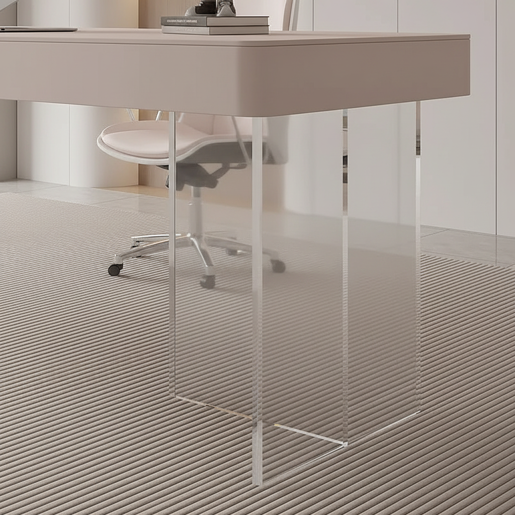 Minimalist desk acrylic leg macro