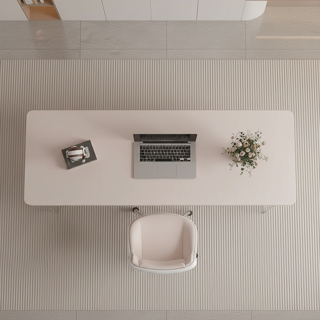 Minimalist desk overhead view