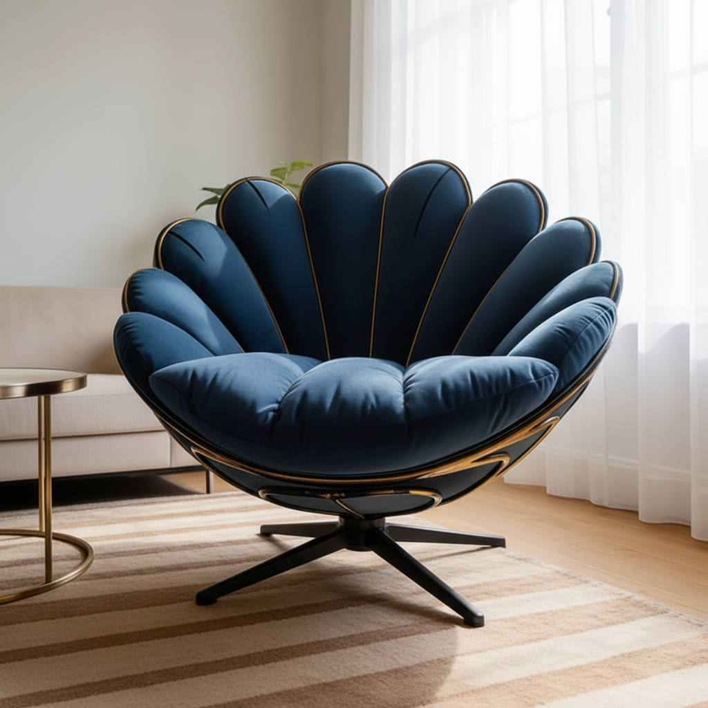 Navy Petal Chair – Low Angle