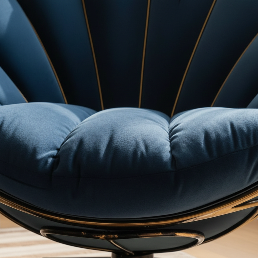 Navy Petal Chair – Seat Cushion & Gold Petal Trim Close-Up