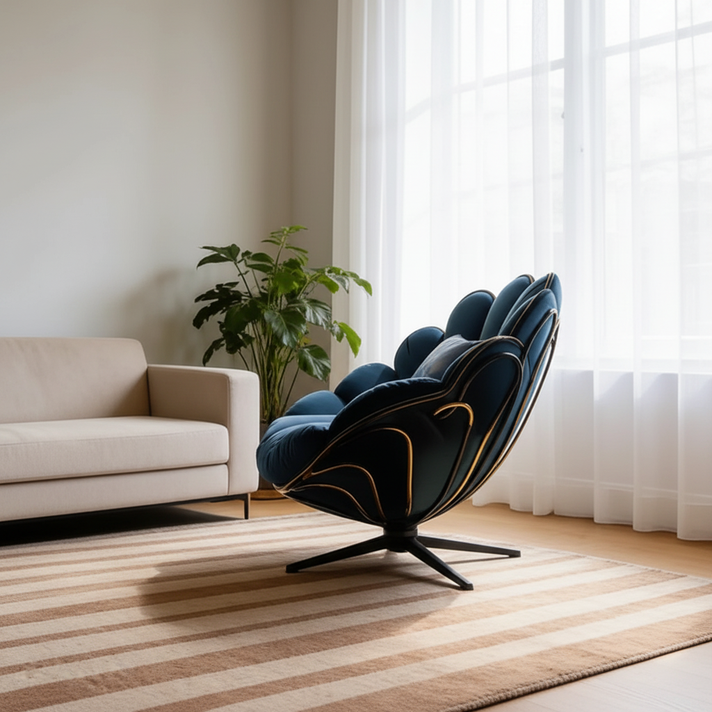 Navy Petal Chair – Side Profile