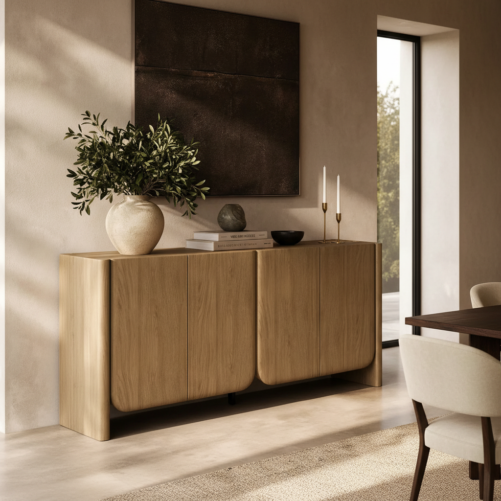 Oak Japandi Sideboard – Front Left Diagonal