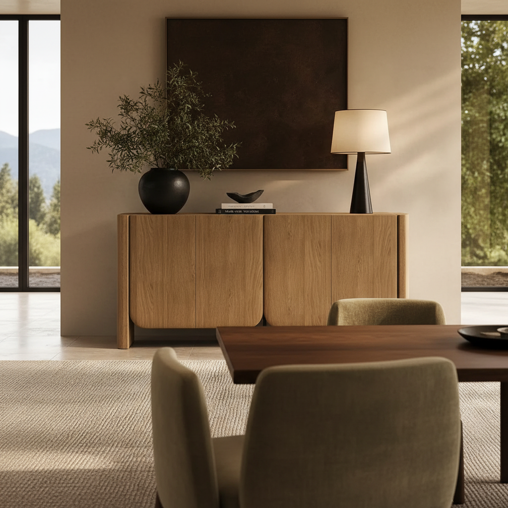 Oak Japandi Sideboard – Low Angle