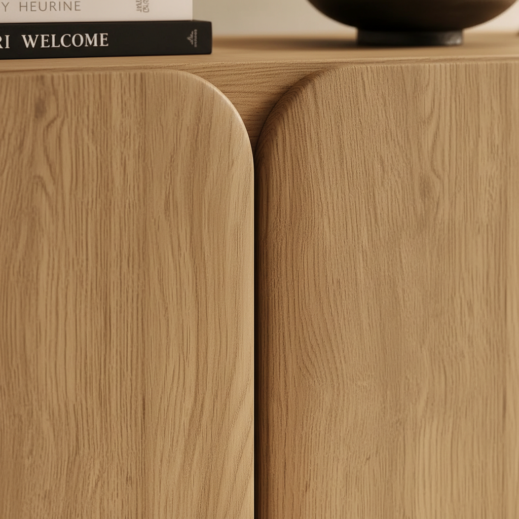 Oak Japandi Sideboard – Oak Grain & Arched Door Close-Up
