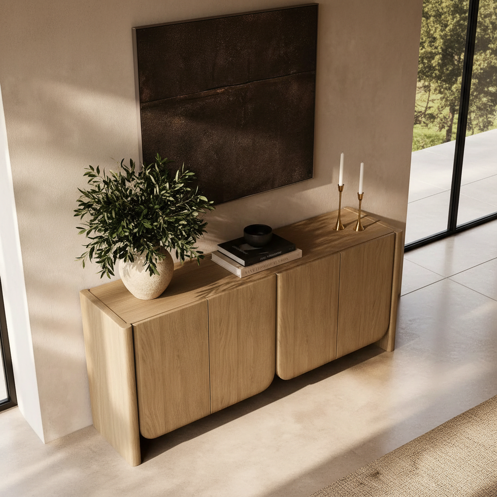 Oak Japandi Sideboard – Overhead Diagonal
