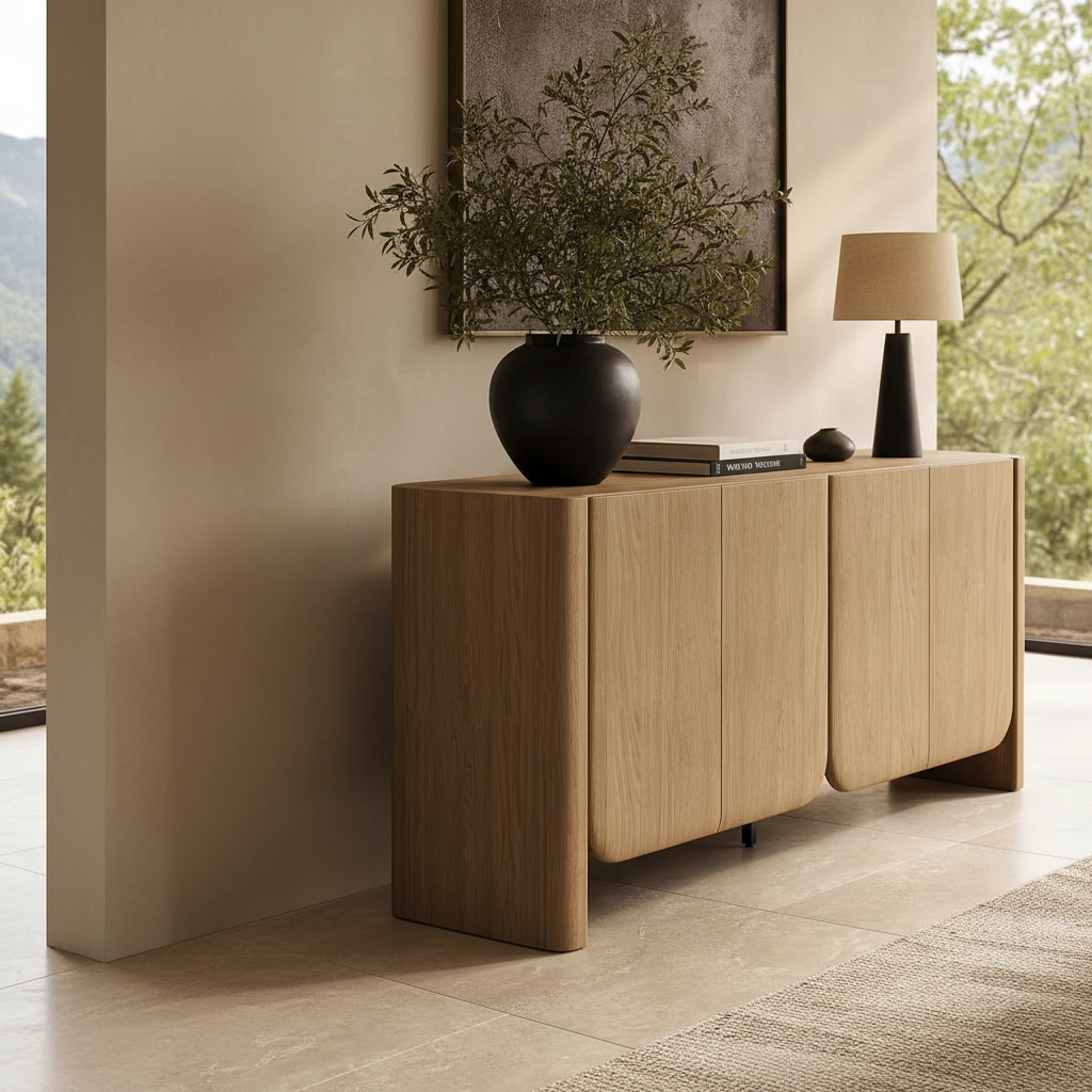 Oak Japandi Sideboard – Right Side Profile
