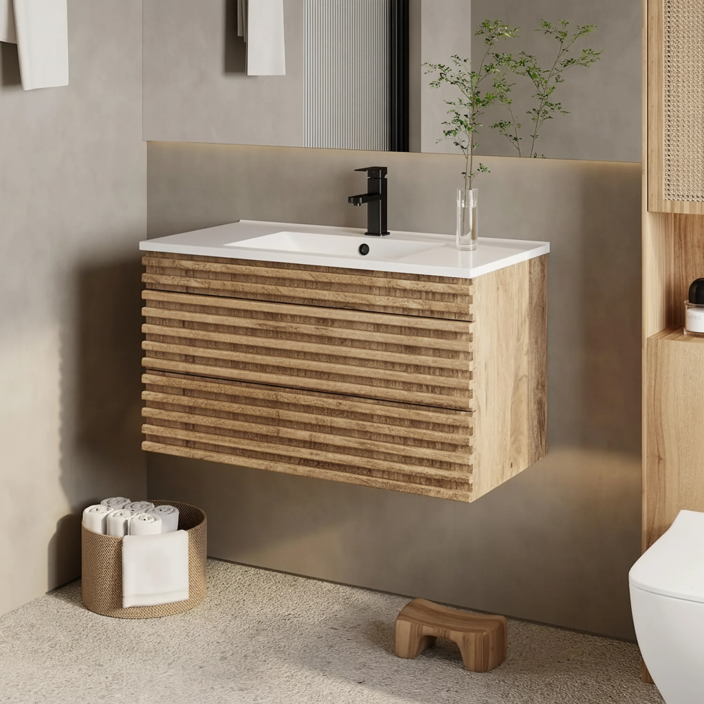 Oak Ribbed Vanity Showcase 1