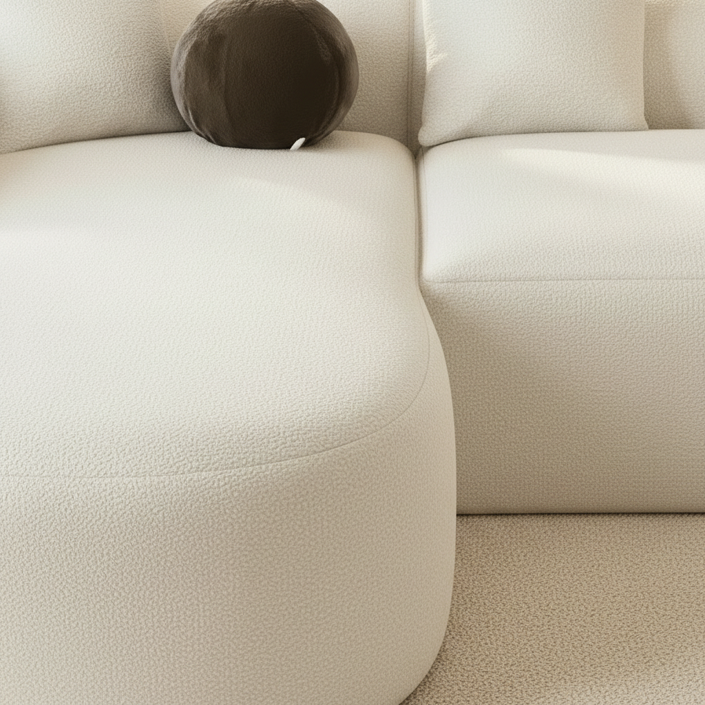 Oversized Curved Sectional – Bouclé Close-Up Ocean Daylight