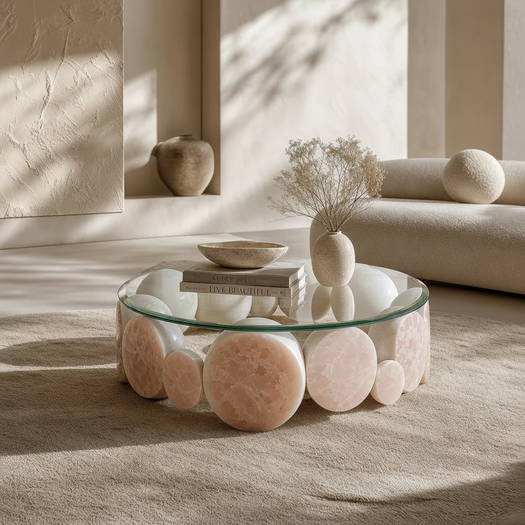 Rose Quartz Pebble Table – Low Angle