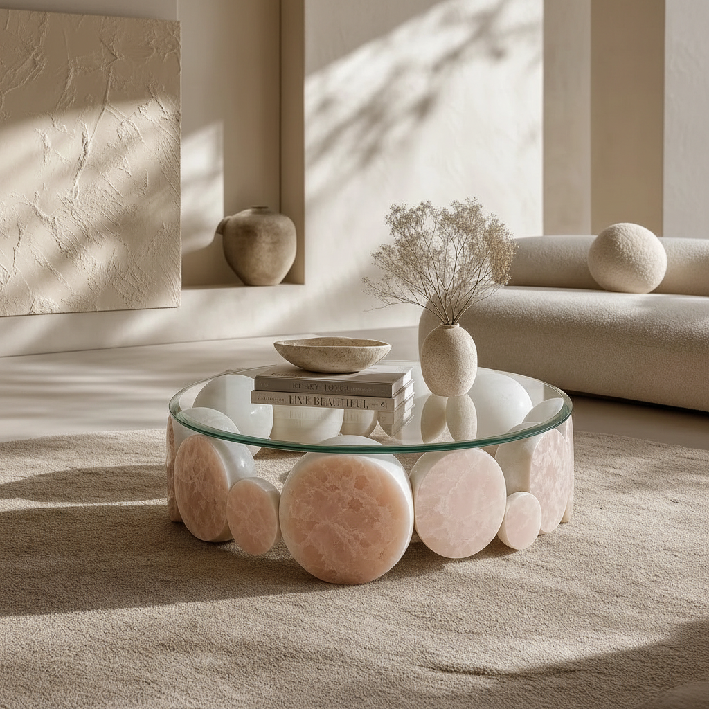 Rose Quartz Pebble Table – Side Profile