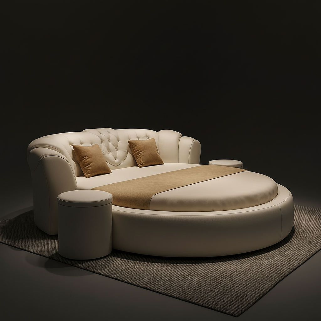 Round Tufted Bed – Low Angle Dark