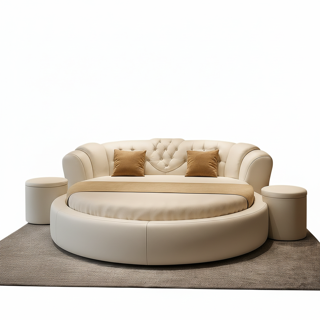 Round Tufted Bed – Side View White