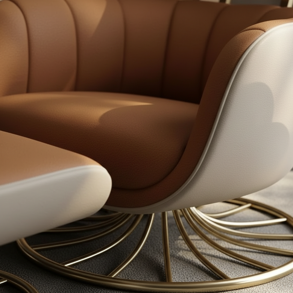 Spiral Gold Lounge Chair – Leather, Shell & Gold Base Close-Up