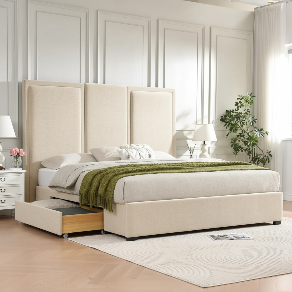 Tall Panel Bed Cream Hero