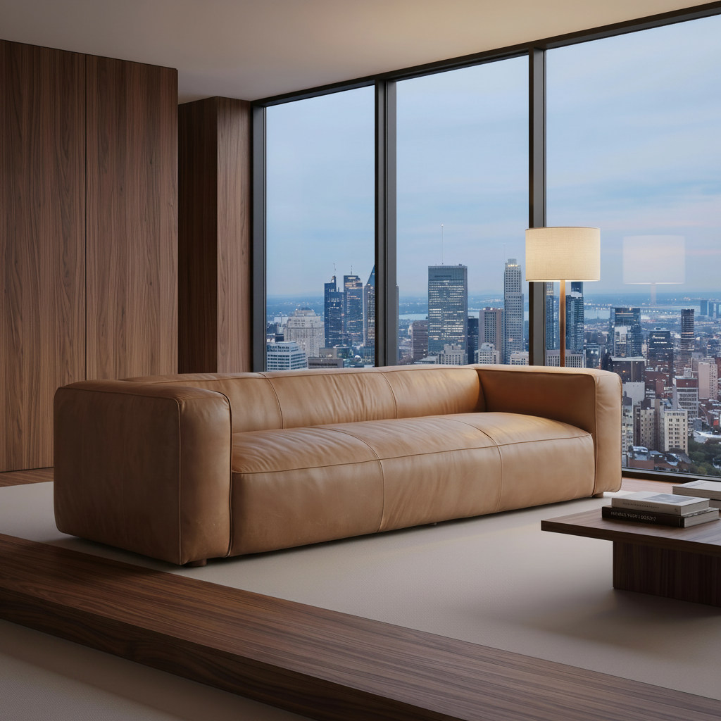 Tan Leather Sofa – Eye Level Front