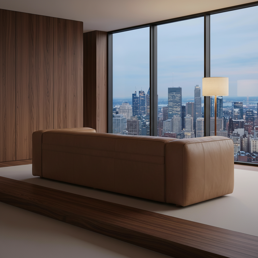 Tan Leather Sofa – Rear View City