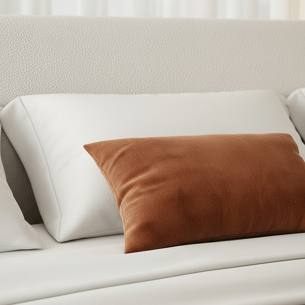 Terracotta velvet pillow macro