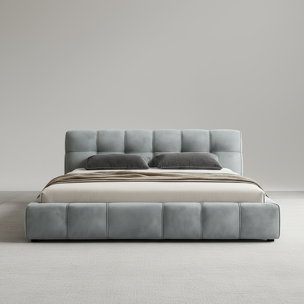 Tufted Bed – Front View Grey Studio