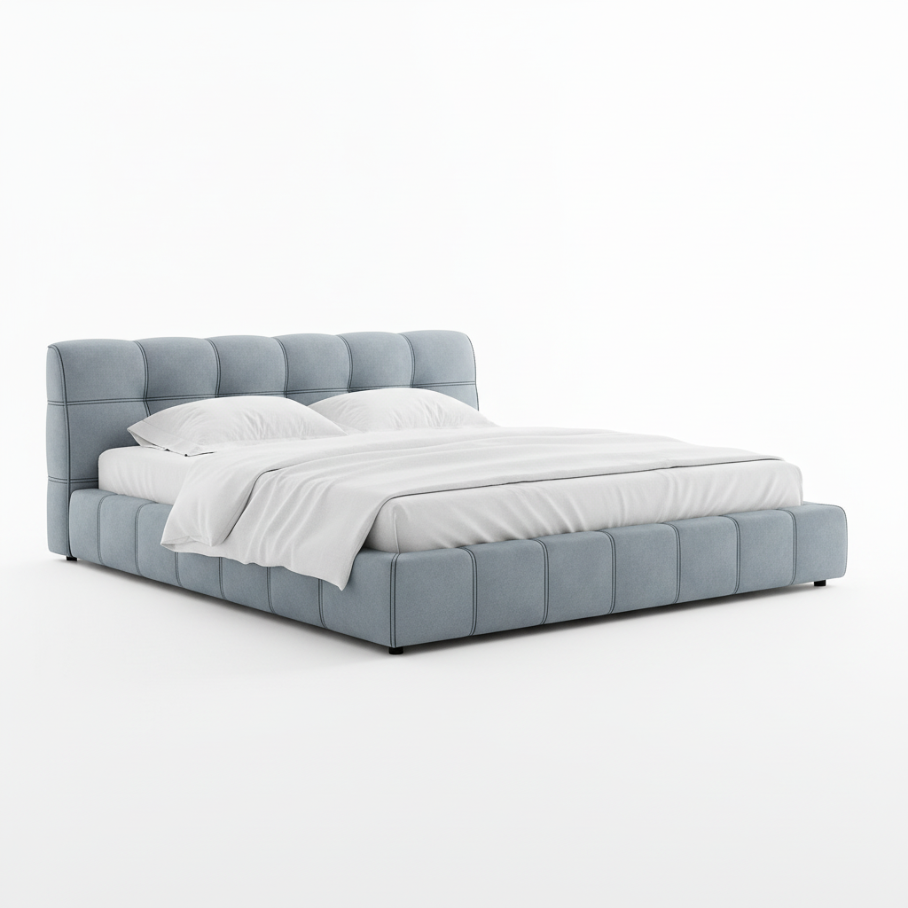 Tufted Bed – Side View White Studio