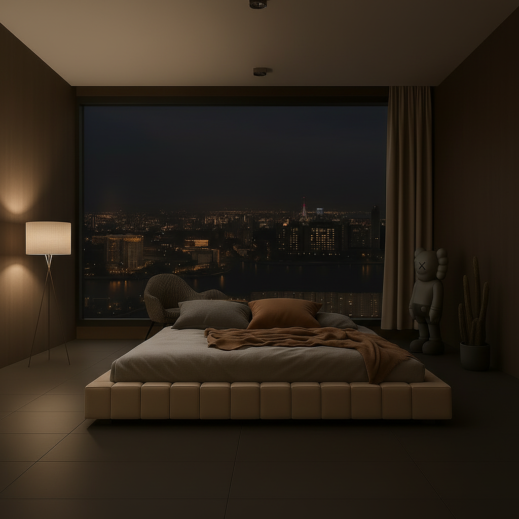 Tufted Platform Bed Side View 4