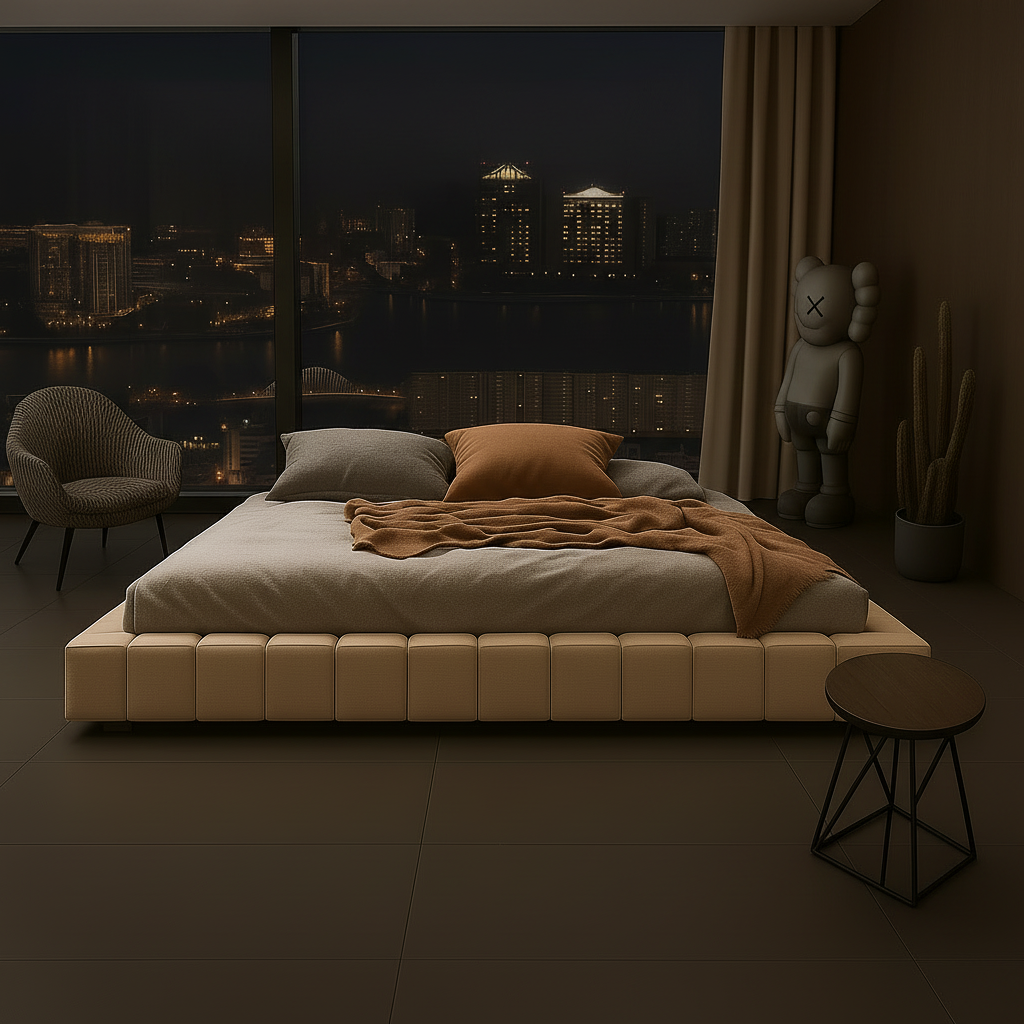 Tufted Platform Bed Side View 5