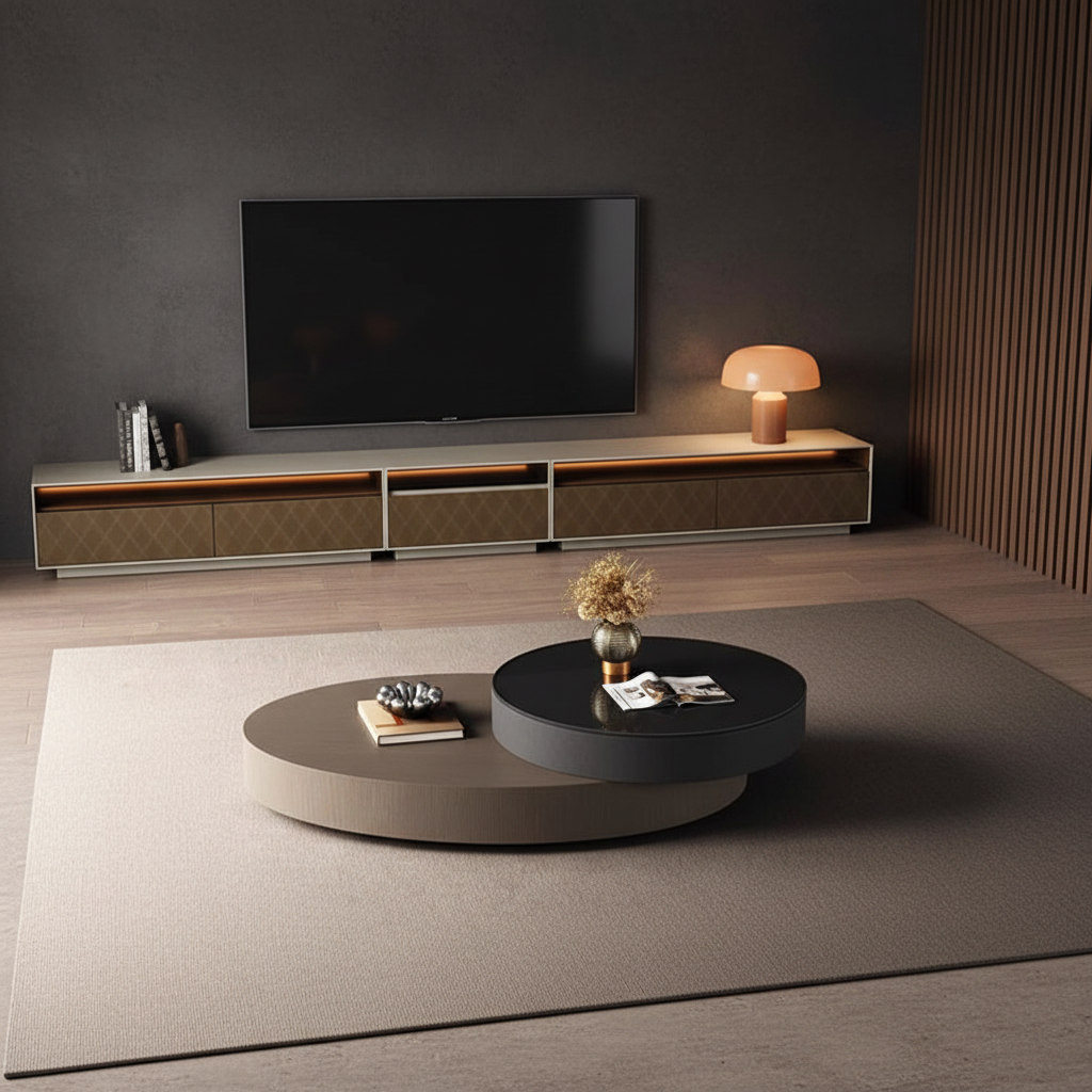 Two-Tone Round Coffee Table – Overhead Diagonal
