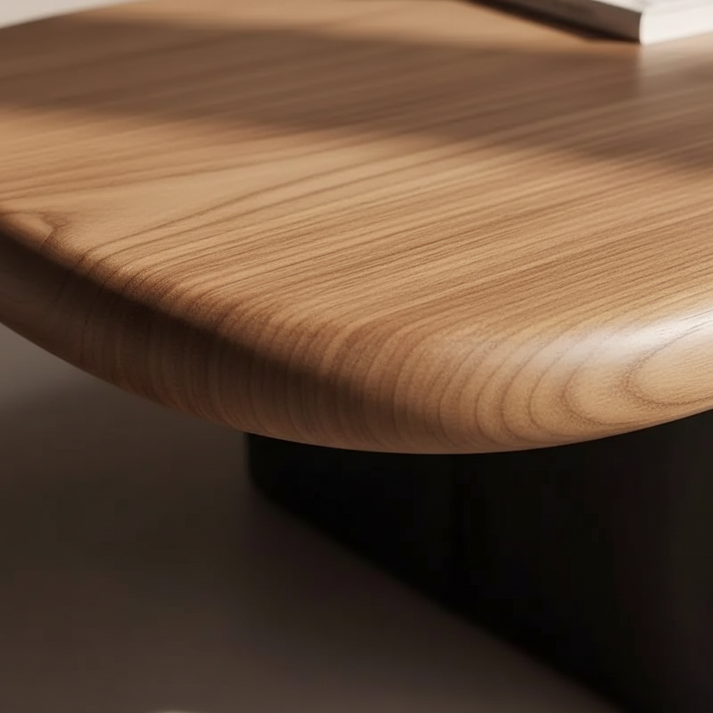 Walnut Cloud Table – Wood Grain & Black Cylinder Leg Close-Up