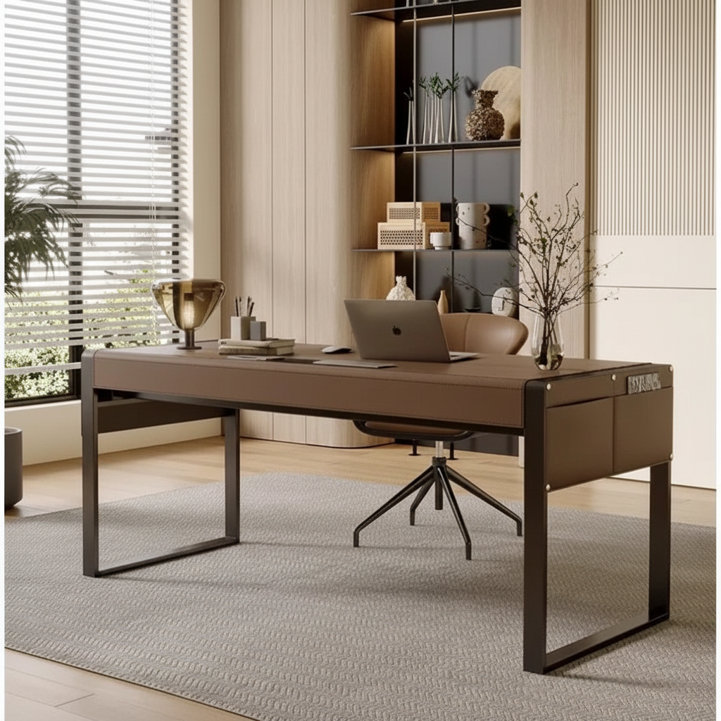 Walnut leather desk 45 perspective