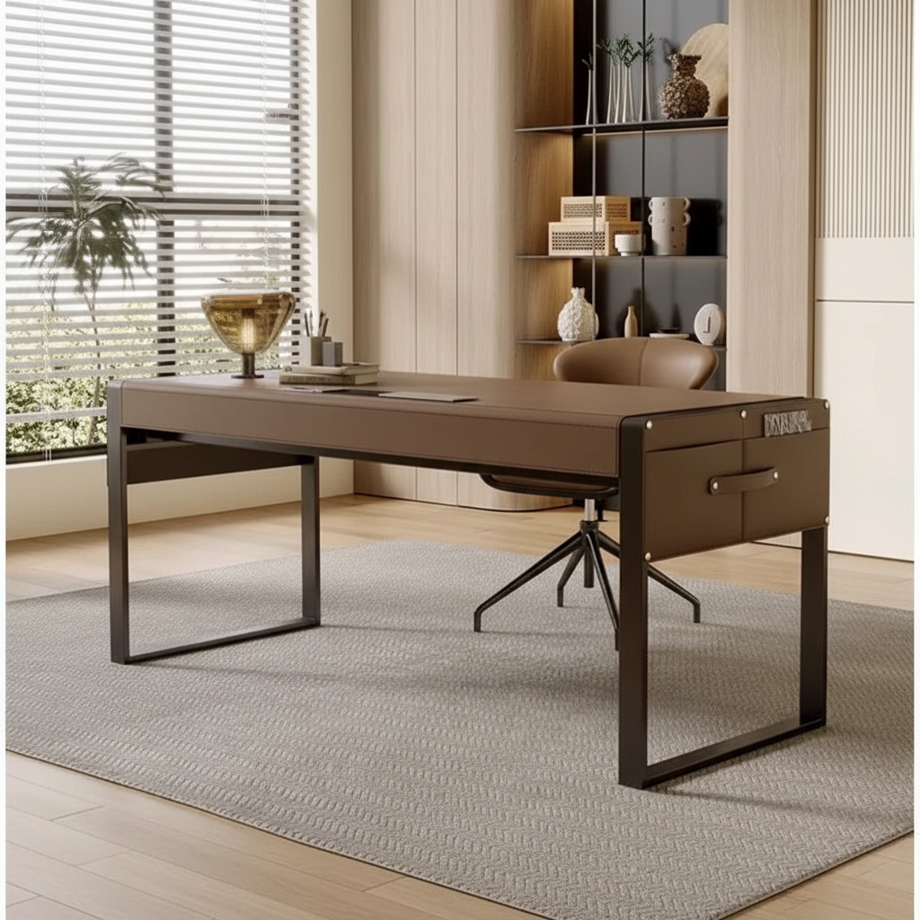 Walnut leather desk side profile