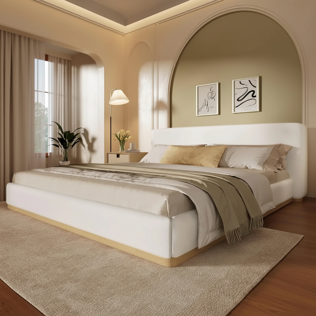 White Boucle Bed 3/4 Angle