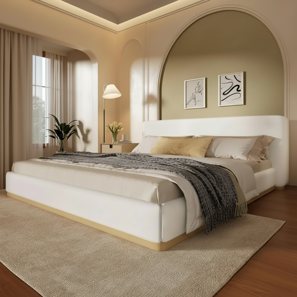 White Boucle Bed Front Hero
