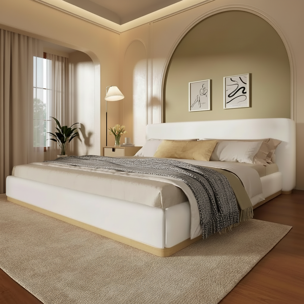 White Boucle Bed Side Angle