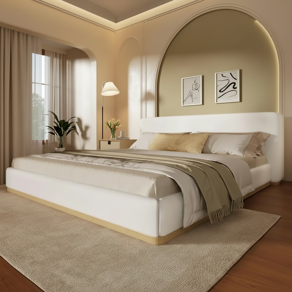 White Boucle Bed Wide Lifestyle