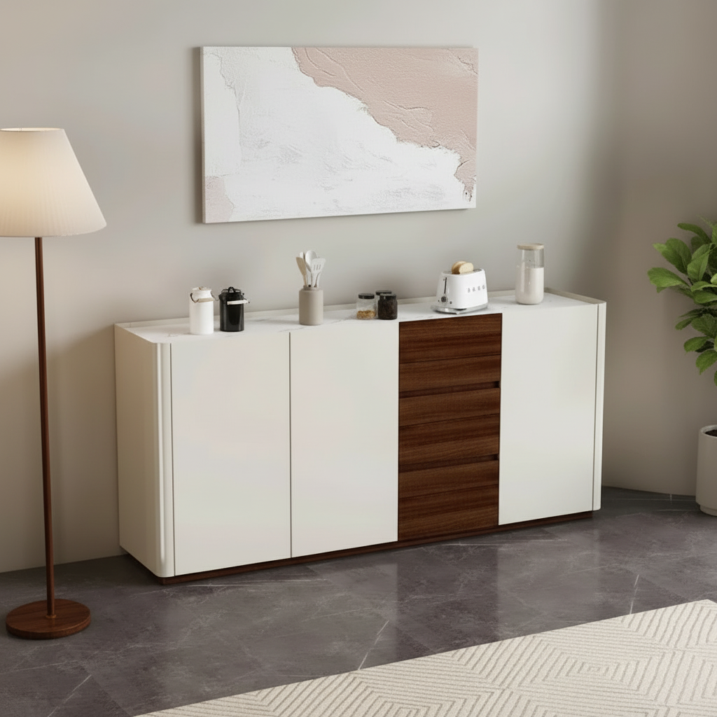 White & Walnut Sideboard Front Hero