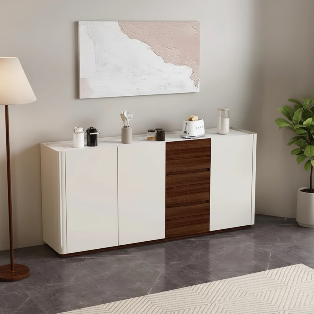 White & Walnut Sideboard Wide Lifestyle