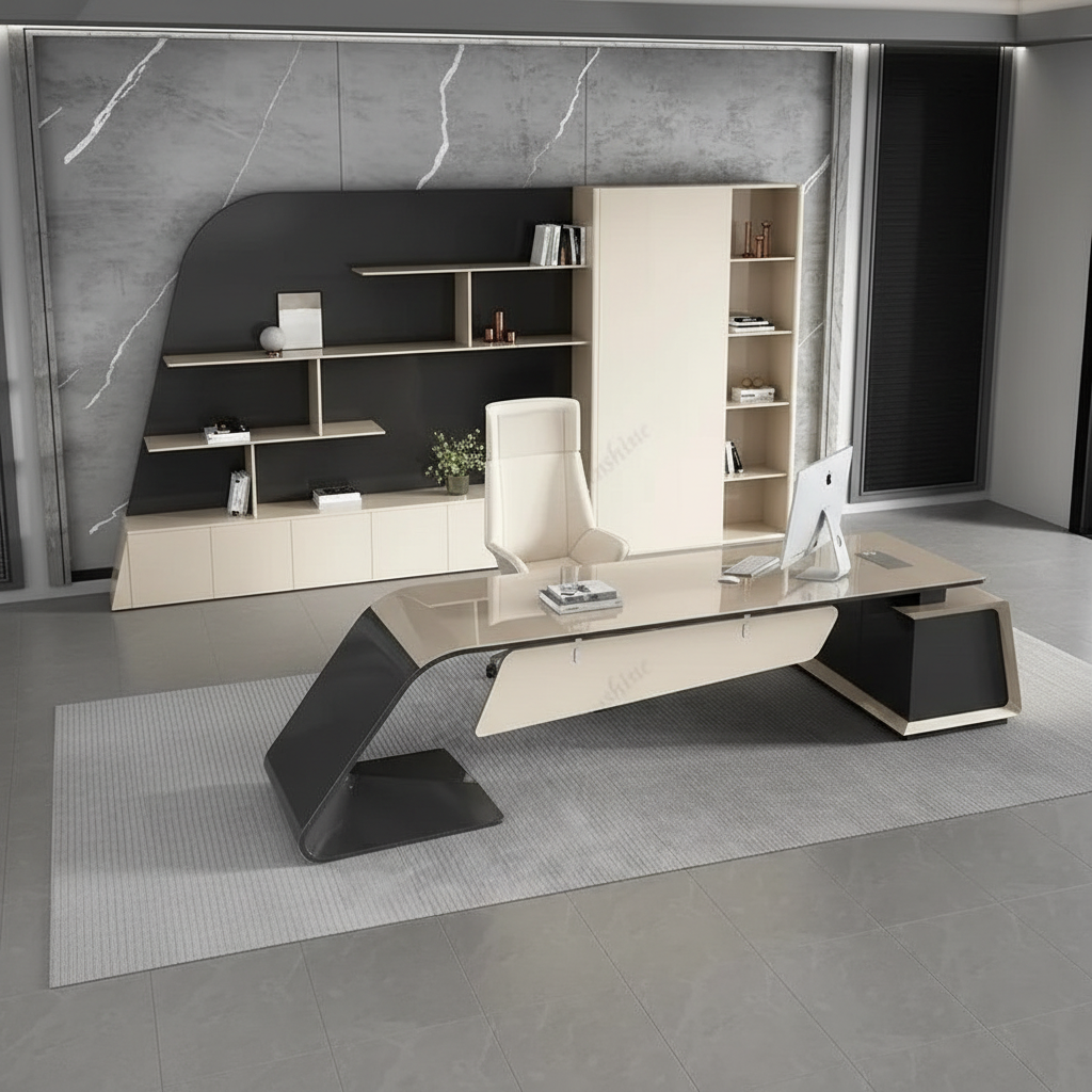 Z-form desk aerial view