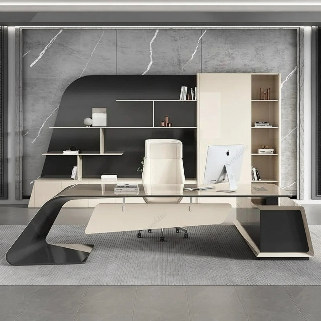 Z-form desk front perspective